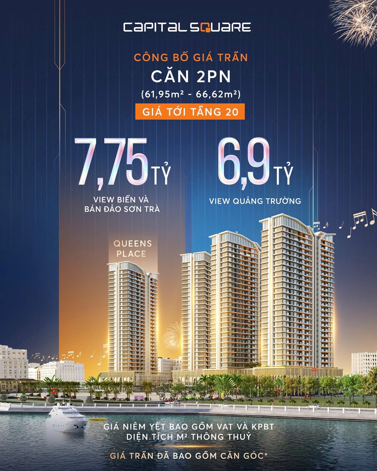 giá bán căn hộ 2 phòng ngủ dự án capital square đà nẵng