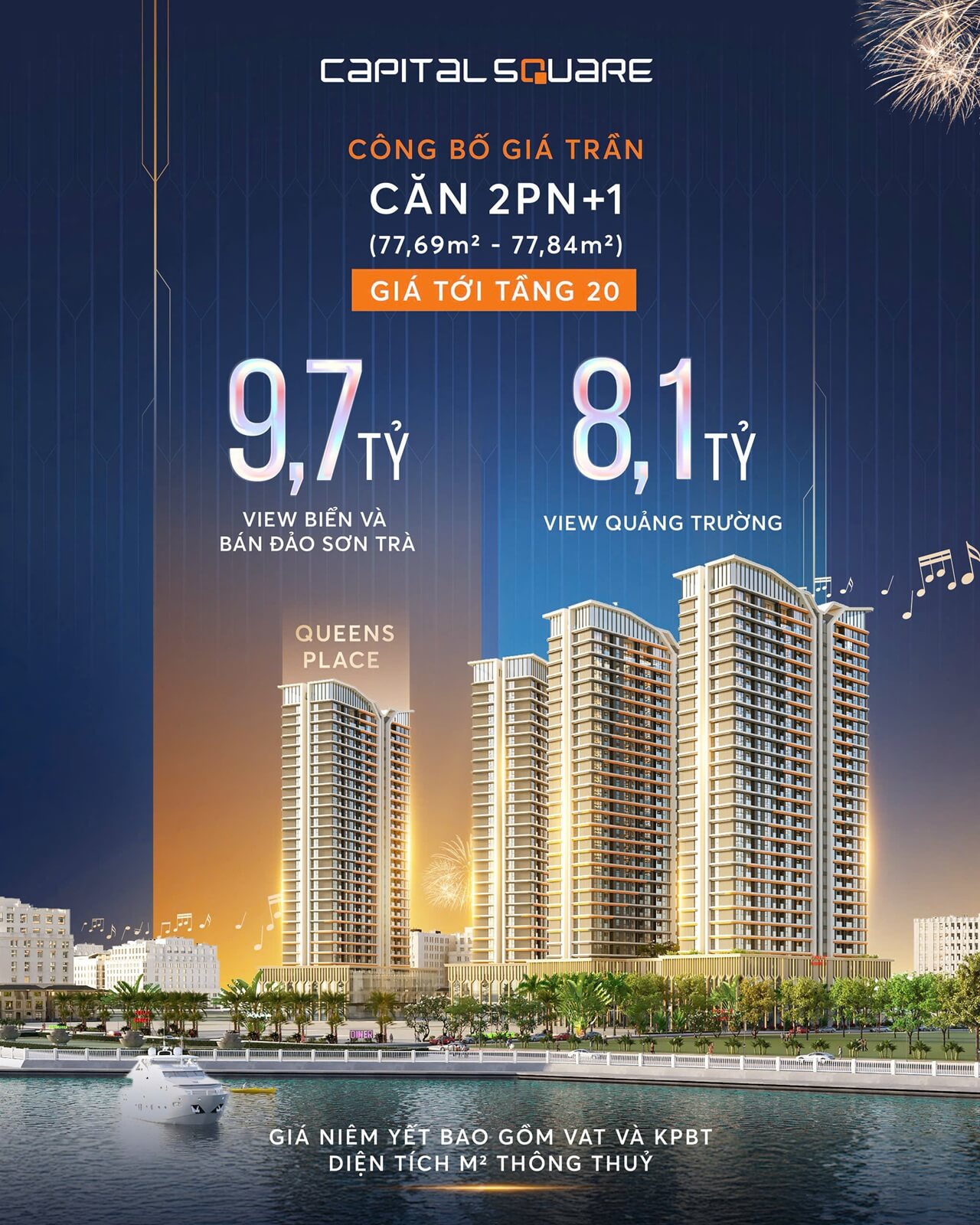 giá bán căn hộ 2 phòng ngủ +1 dự án capital square đà nẵng